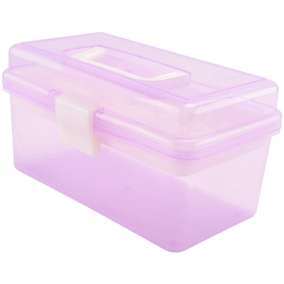 Plastic Handle 2 Layer Hardware Tools Storage Box, Clear Purple