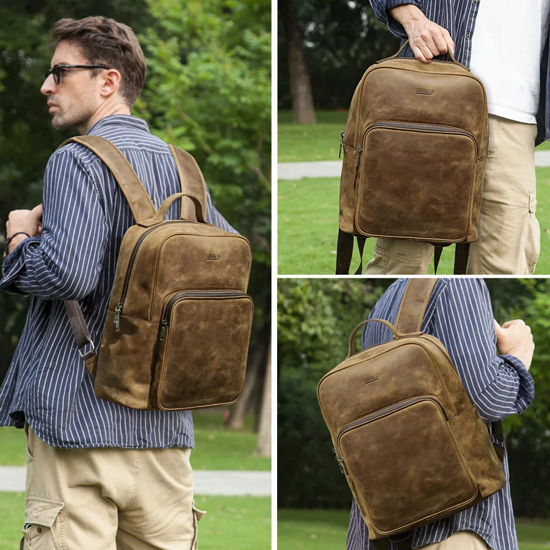 New Capacity Men's Laptop Backpack Horse Leather Travel Bags Computer Shoulder Briefcase Handbag Men's Shoulder Bag Business Bag