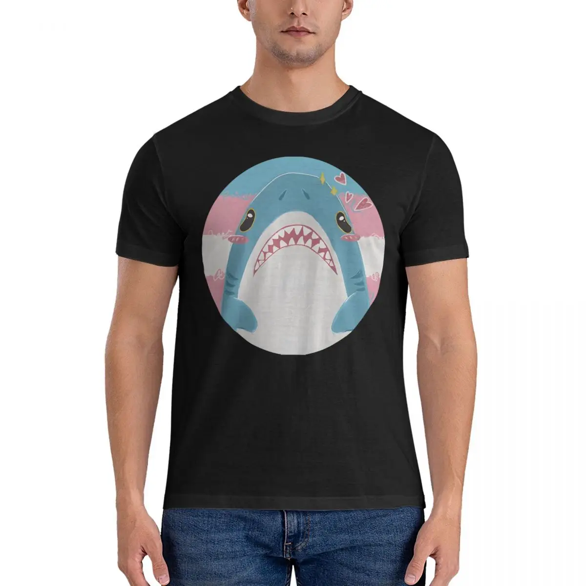 Men T-Shirts Shark Hipster Pure Cotton Tees Short Sleeve Blahaj T Shirts O Neck Tops Graphic Printed