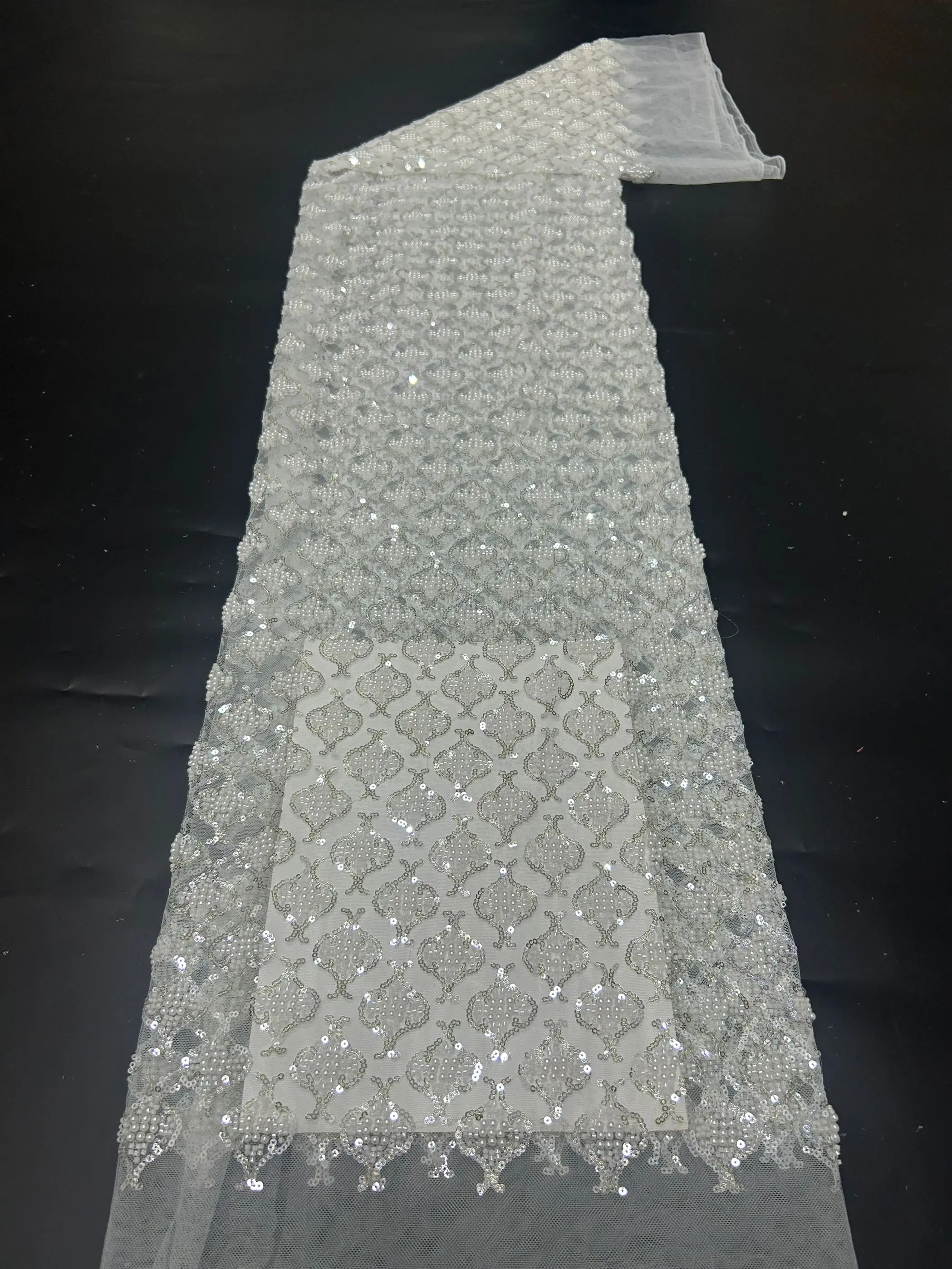 African Tulle Beaded Lace Fabric French Net Sequins Fabric Sewing Embroidery With Beads Lace Nigerian Dress Wholesale 5 Yards