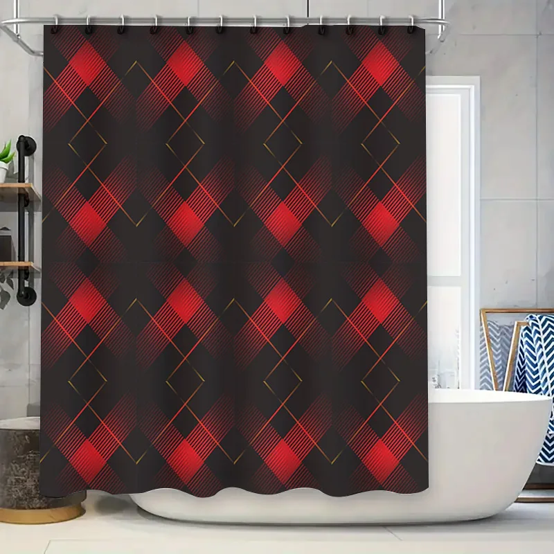 

Classic Plaid Shower Curtain SetModern Bath Decor with Orange and Navy Stripes Waterproof Fabric for Bathroom Use (180x240cm)