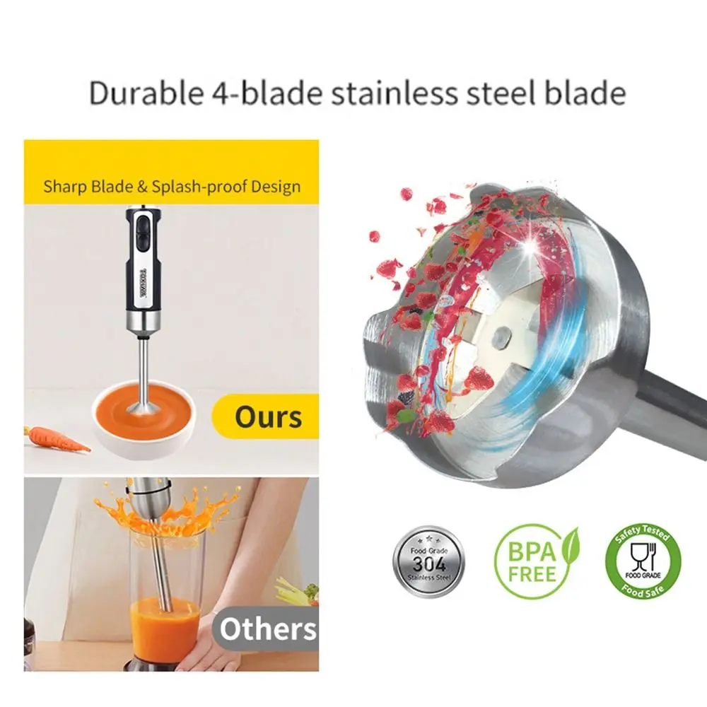 

5 in 1 Hand Blender 316 Stainless Steel Food Grade Immersion Electric Blender 400W Multi-purpose Food Stick Mixer Baking Kitchen