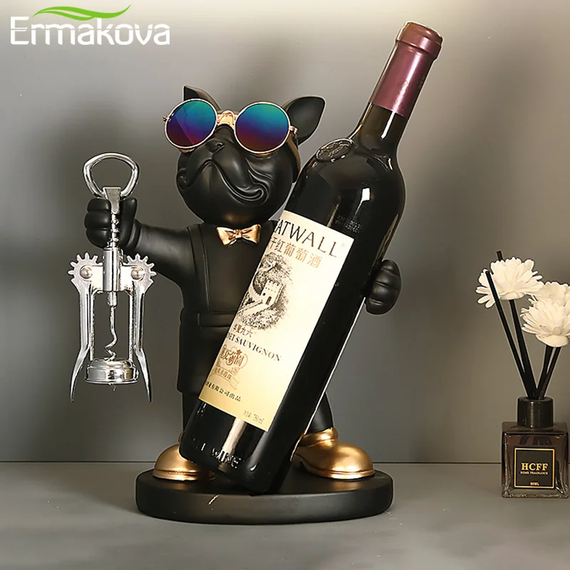 ERMAKOVA French Bulldog Wine Rack Decoration  Wine Holder Dog Butler Bottle Seat Design Statue Table Resin Decoration Sculpture