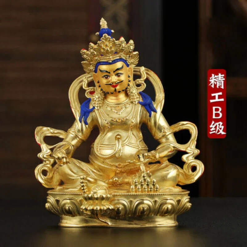 

6" Tibetan Buddhism bronze gilt Coloured painting Yellow Jambhala Buddha statue