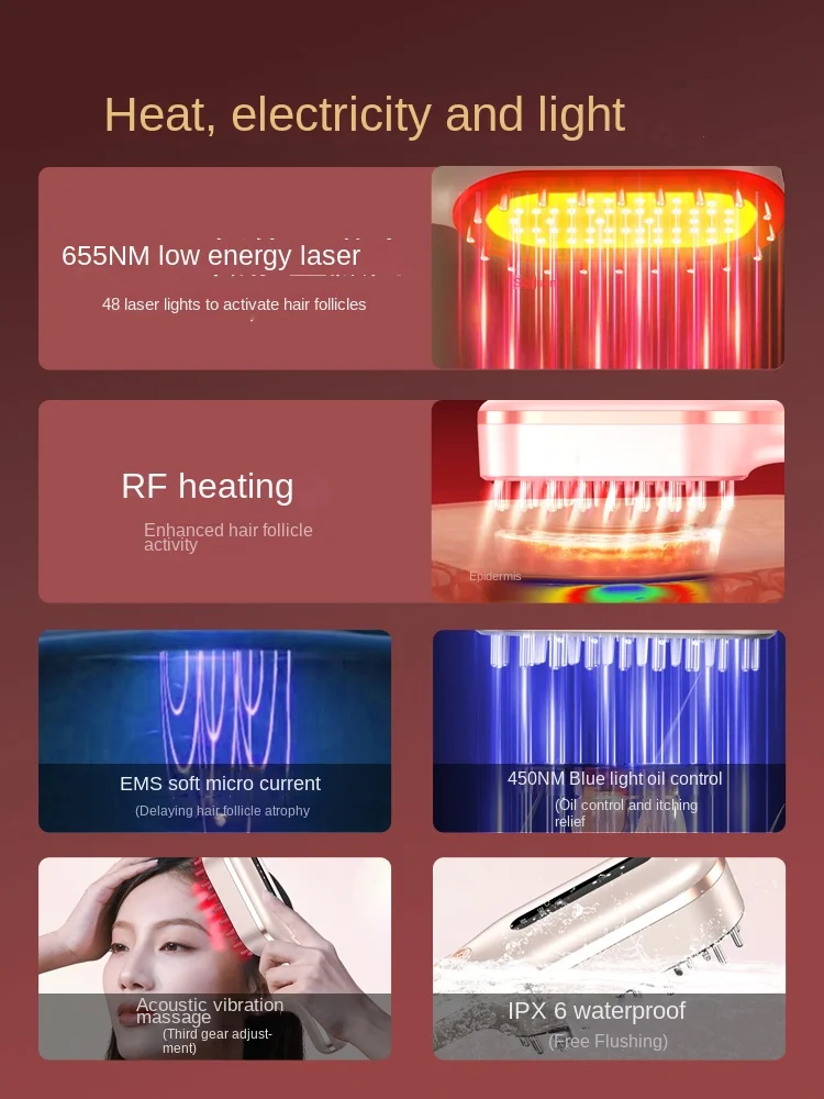 Red Light Therapy Hair Growth Comb, Radio Frequency Laser, Microcurrent Infrared, Electric Hair-growth Comb, Medical Conduction