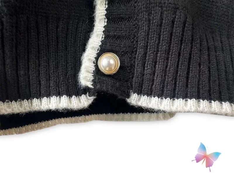 Chaqueta cárdigan de punto negra con cuello en V y estampado de tenis bordado holgado a la moda de invierno para hombre y mujer abrigos con bolsillo