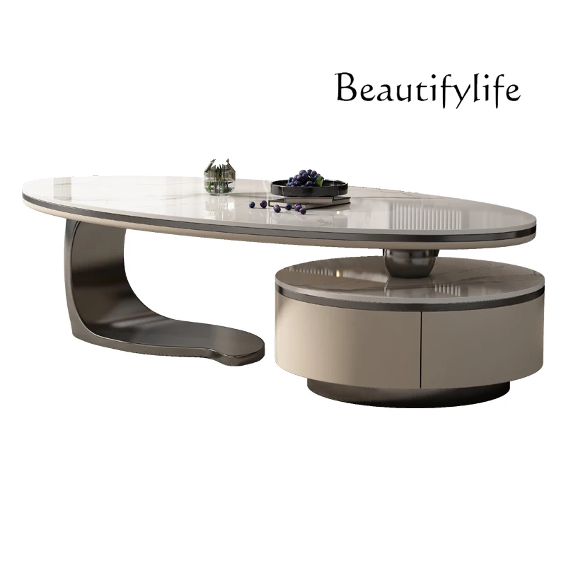 

Modern light luxury Italian simple high-end sense rock slab storage coffee table special-shaped design small apartment