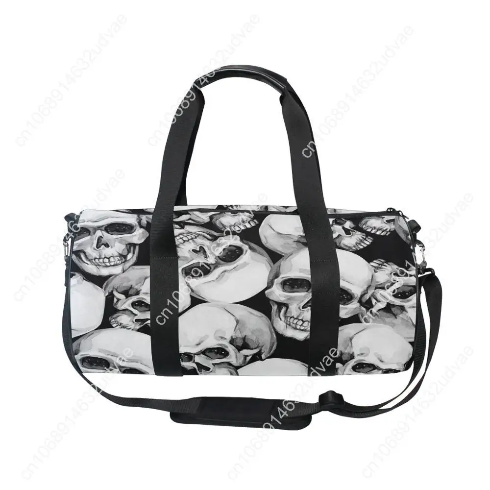 Fitness Bags Skull Printing Canvas Gym Gray Travel Bag Sport Outdoor Large Pocket Casual Tote Handbag Shoulder Bag For Men