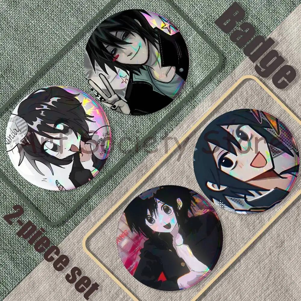 Satoru Tsukada R-Randal Brooches for Backpack Accessories 25,32,44,58,75mm Round Enamel Pins 2-piece set Cartoon Anime Badge