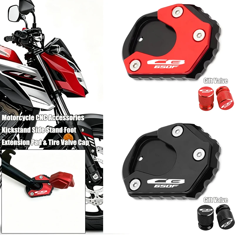 

Moto Accessories Fit For Honda Cb650f Cb 650F 2014-2025 2024 CNC Kickstand Side Stand Foot Extension Pad & Tire Valve Cap