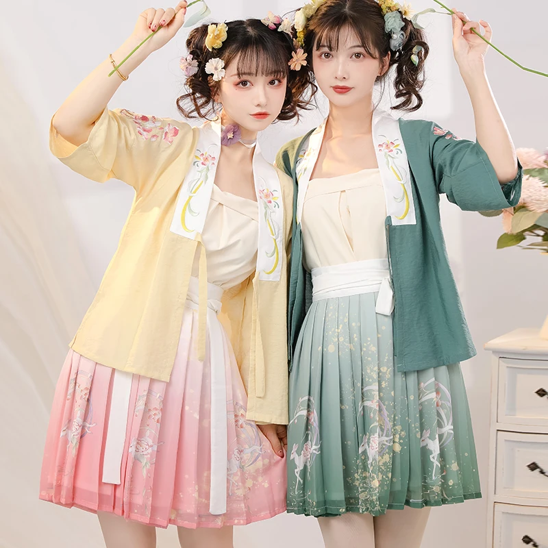 Zomer Hanfu Nieuwigheid Hanfu Pak Korte Jurk Chinese Traditionele Cosplay Kostuum Uniform Jk Vrouwen Meisje Kostuum