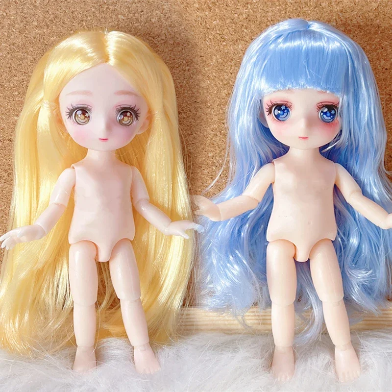 

New 6 Inches Anime Cartoon Face Bjd Doll 16cm Cute 3D Big Eyes Naked Baby Toys for Girls Kids Gifts Change Clothes Diy Dollhouse