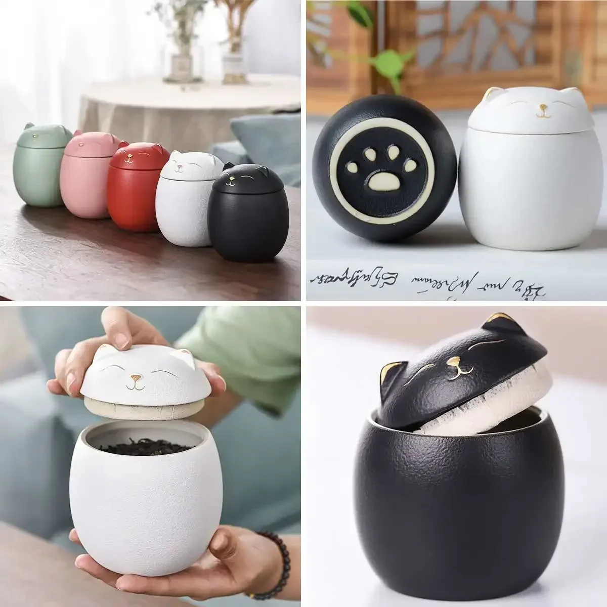 Black/White 170/500ml Urn for Pet Ashes Cat Shape Memorial Cremation Urns-Handcrafted Decorative Urns for Funeral Cat Dog Urn