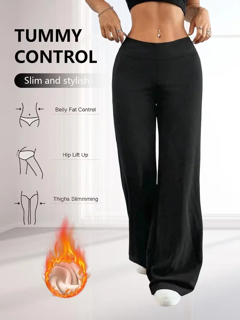 Pantaloni larghi da donna con vestibilità ampia e ispessita - Pantaloni casual invernali caldi foderati in pile, vestiti taglie forti, pantaloni e capri taglie forti