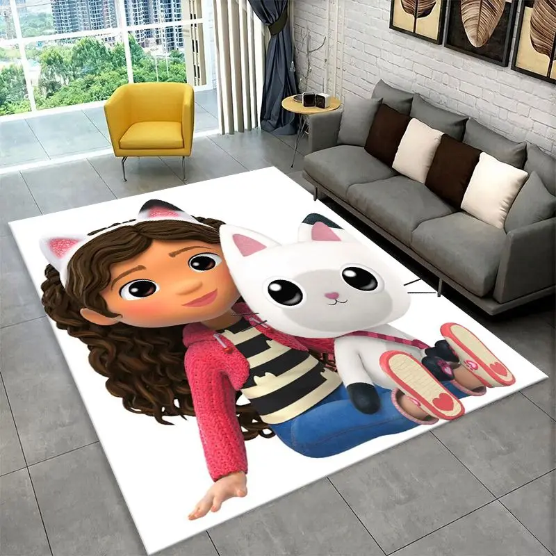 Cartoon Gabby Dollhouse Girl Carpet Rug for Playroom Bedroom Living Room Sofa Home Decor, Area Rug Non-slip Floor Mat Fest Gift