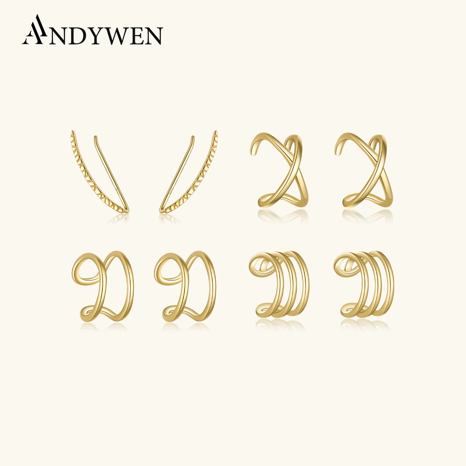 

ANDYWEN 925 Sterling Silver Plain Ear Cuff Gold Helix Cuff -Double Ear Cuff Climber Women Rock Punk Slim Cuff Earring For Women