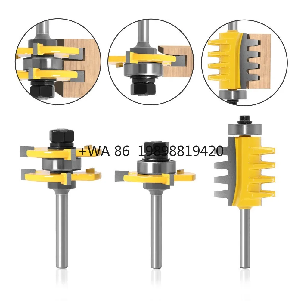 Cone Tooth Floor Woodworking Tools 3pc Set Panel Mortise and Tenon Cutters Three Tooth T-shaped Mortise and Tenon End Mill