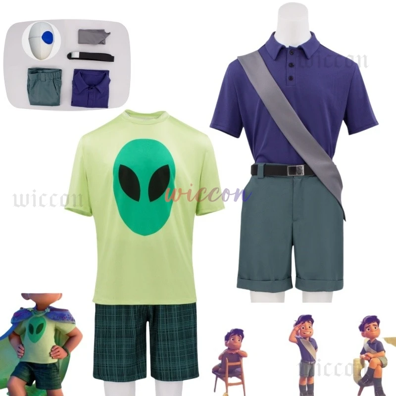 

Alien Adventure Elio Boys Cosplay Costume Green Tshirt Pants Kids Playsuits Halloween Performance Festival Dress Up