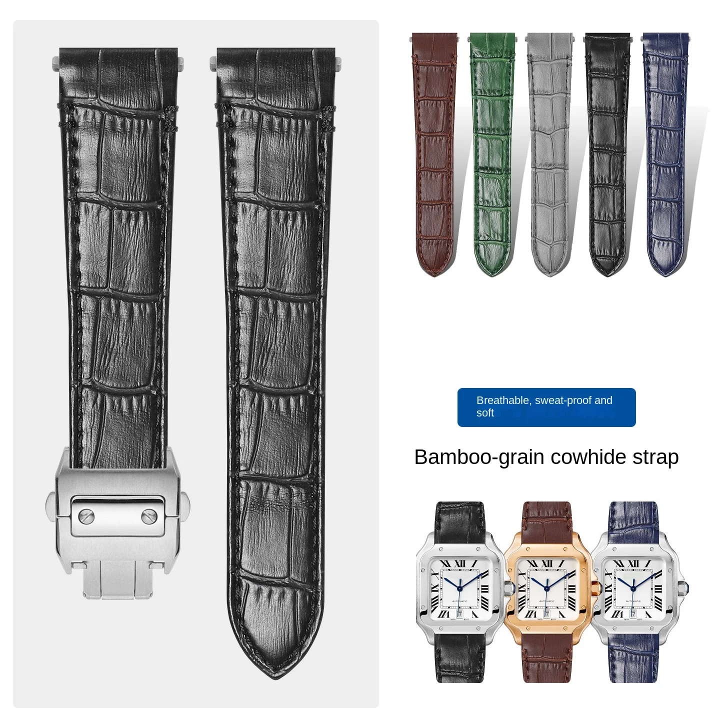 

Ремешок для часов из натуральной кожи 19 мм 21 мм с быстрым съемом для Cartier Santos WSSA0010 WSSA0018 WSSA0009, высококачественный ремешок для часов из воловьей кожи