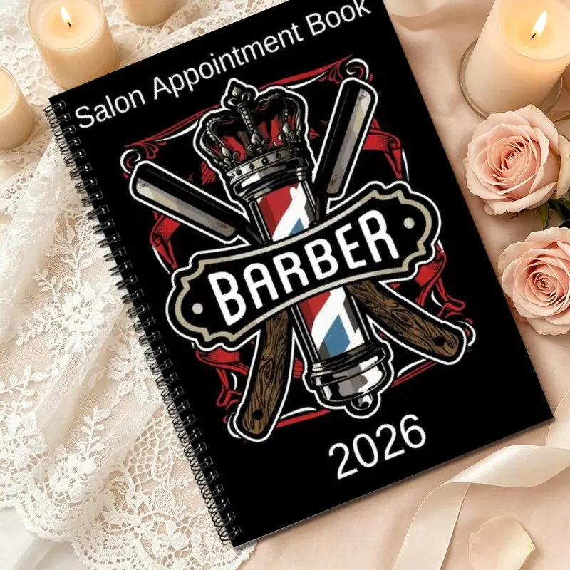 A5 2026Barber Themed Salon Appointment Book,Everyday Schedule Organizer for Hair Stylist Nail&Pets Grooming Appointment Tracking