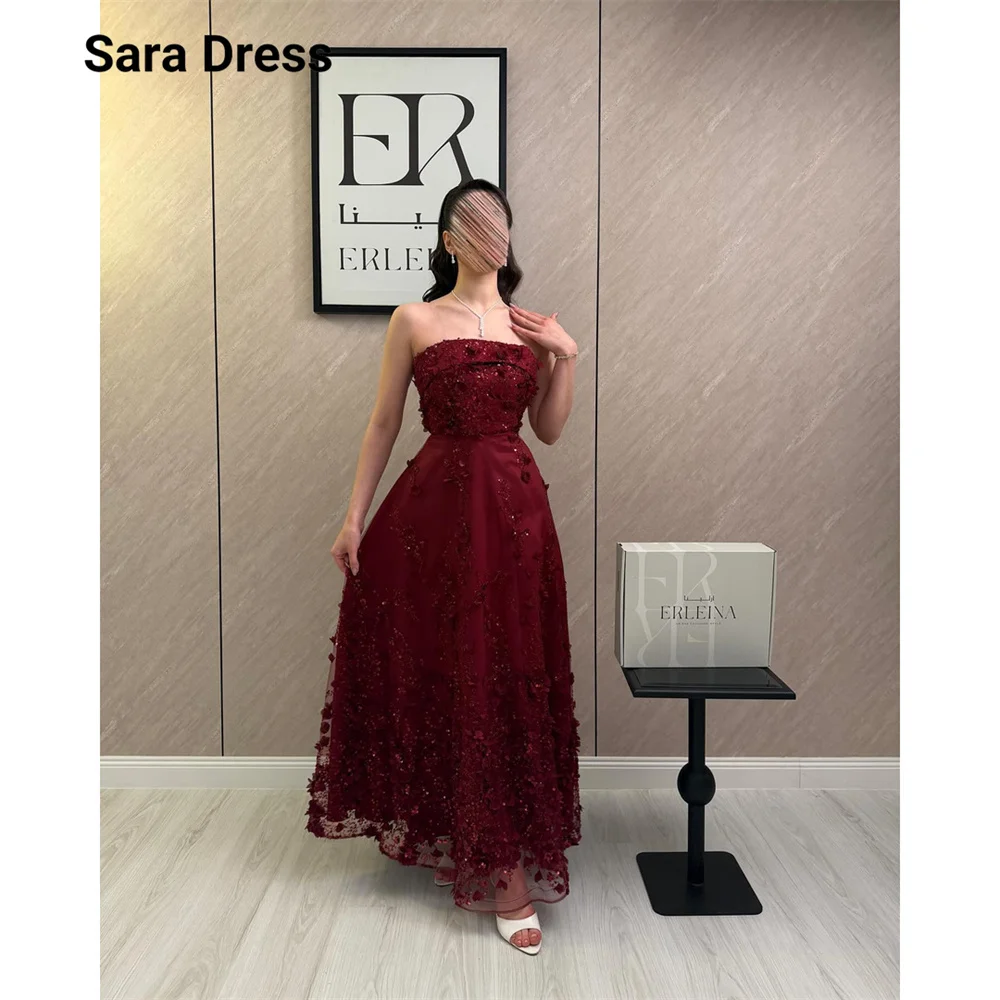 sara party dresses Sara Custom Burgundy 3D Flowers Sleeveless Multi-layer Evening Dresses  Wedding Luxurious Party Dress 2026 Woman Ball Gown Dress