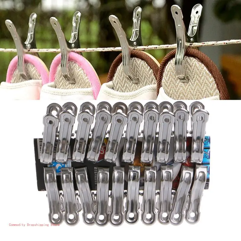 Stainless Steel Clothes Pegs, Hanging Pins, Laundry Windproof Clips, 20 Pcs