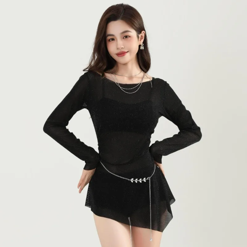 Ethereal Women Three Piece Swimsuit Cover Up Long Sleeve New Sexy Tummy Control Babe Swimsuit Set Hot Spring Resort Vacation