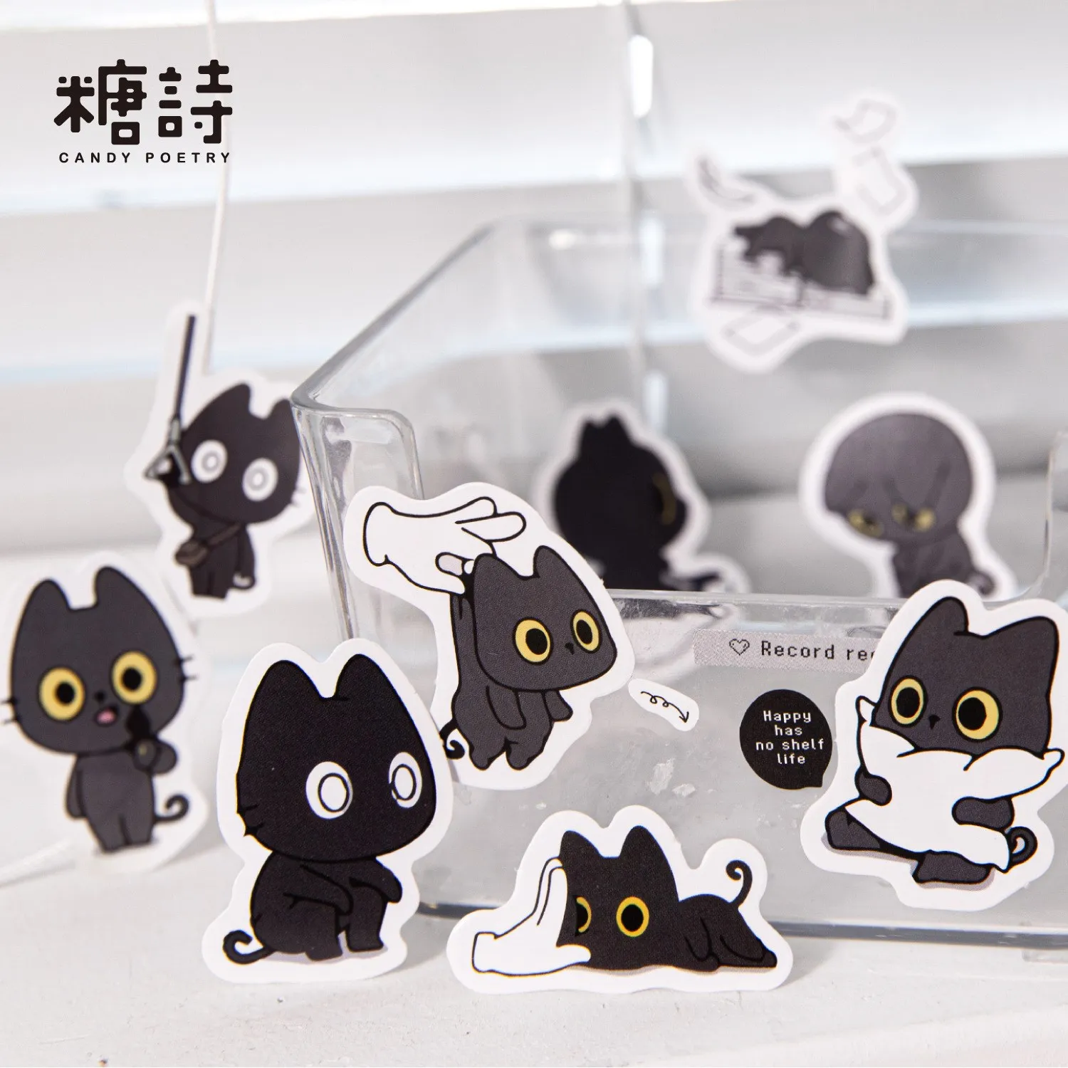 46 Pcs Black Cat Sticker Cute Small Size Aesthetic Scrapbook Stickers Decals For Scrapbook Journal Planner Album DIY Decoration