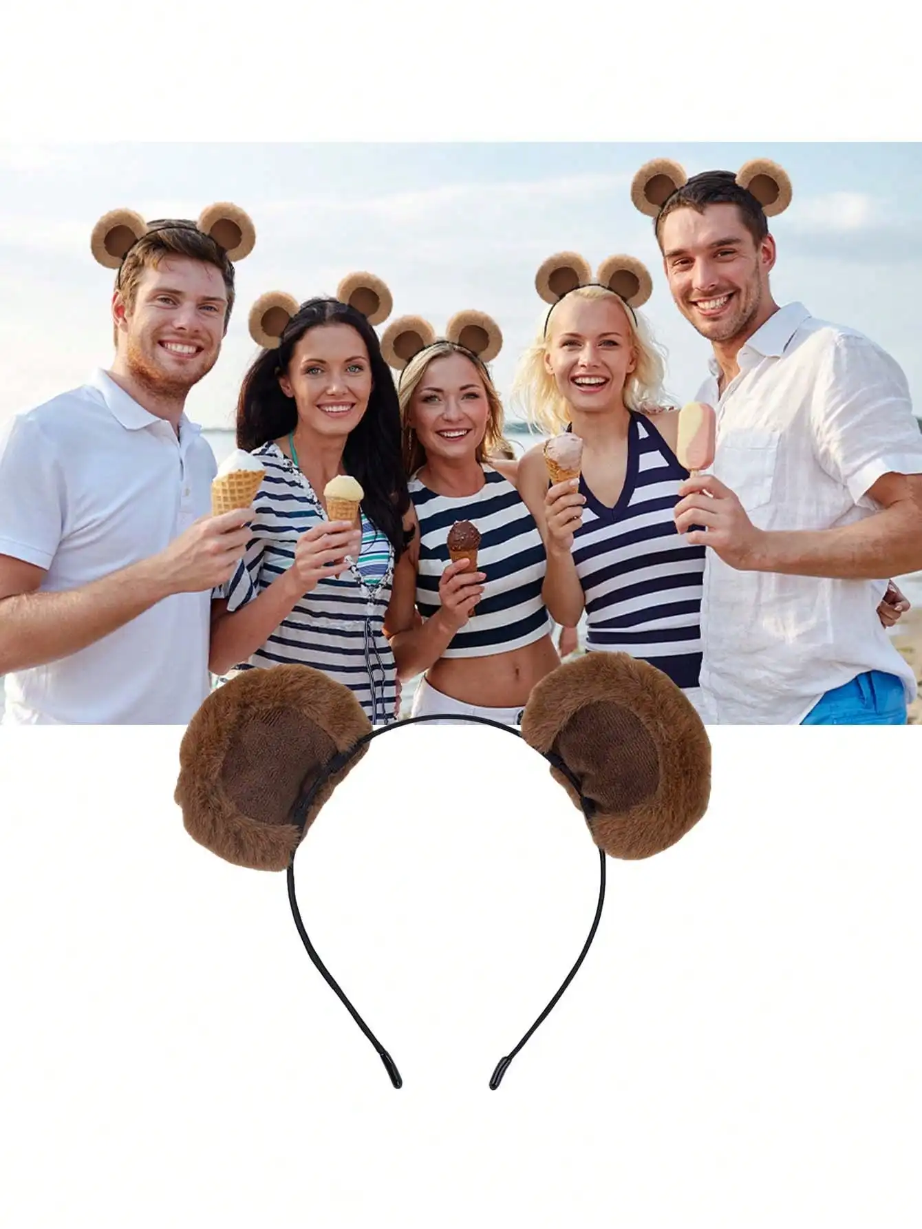 1pc Adjustable Brown Fluffy Bear Ear Headband Cute Plush Kitten Bear Ears Hair Band Women Daily Makeup Washing Face Hair Accessories