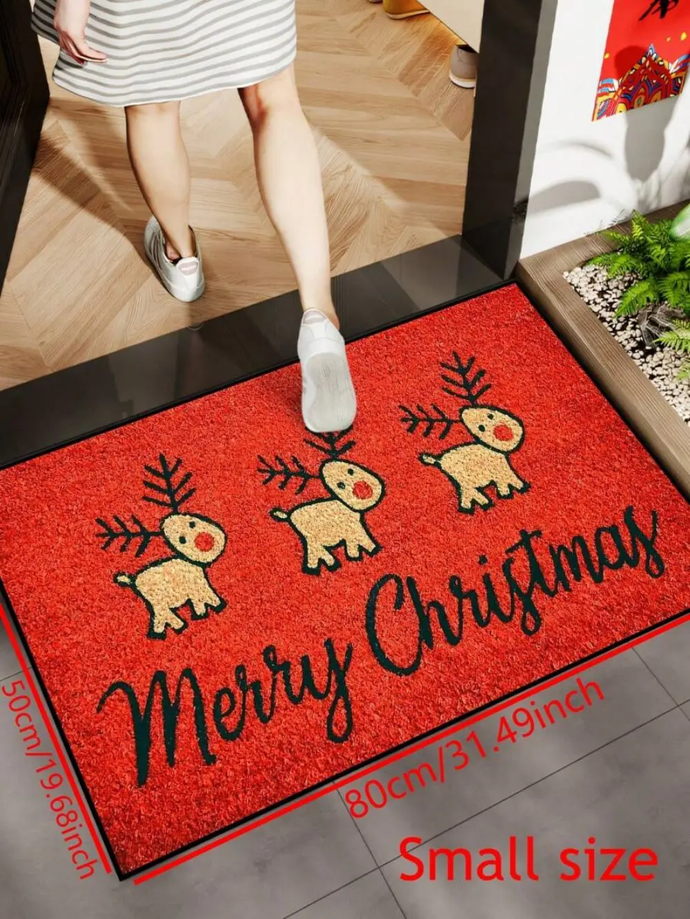 VIKAMA Karpet Selamat Datang Motif Rusa Natal Anti-Slip untuk Kamar Tidur, Karpet Area Dalam dan Luar Ruangan, Dekorasi Rumah Natal