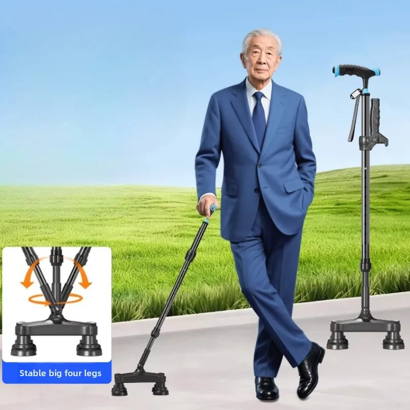 

Ультралегкая телескопическая трость из углеродного волокна с подсветкой, вспомогательное средство для ходьбы во время походов, устойчивая опора на четыре точки опоры