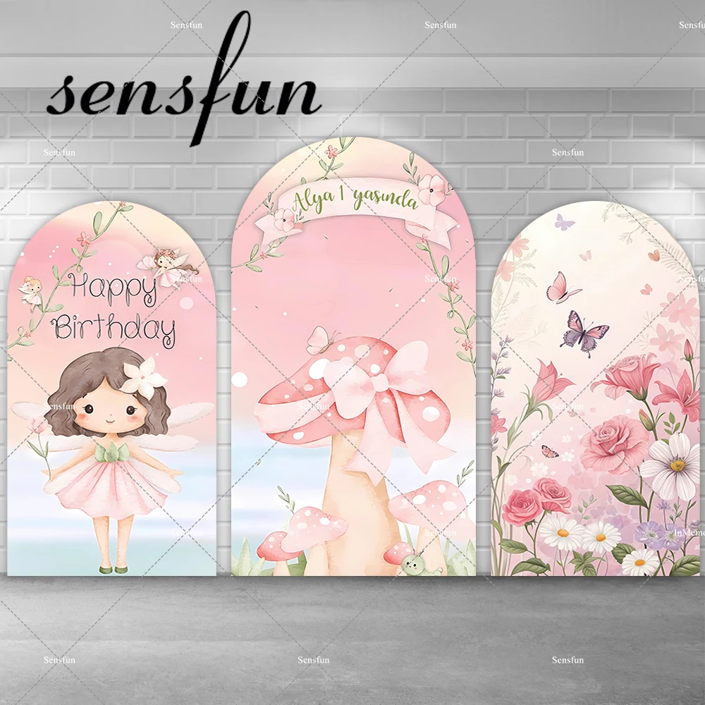 

Розовая цветочная бабочка, фея для девочек, грибная тема, арочный фон, чехол для детского душа, фон для фотосъемки на первый день рождения