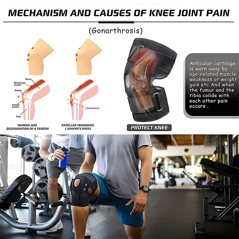 Регулируемый шарнирный бандаж на коленный сустав, стабилизатор коленной чашечки для мужчин и женщин, защита колена для облегчения боли, отеков и воспаления
