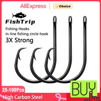 FishTrip 25-100PCS Circle Hooks 3X Strong inline fishing circle hook Saltwater High Carbon Steel Fishing Catfish live bait Hooks