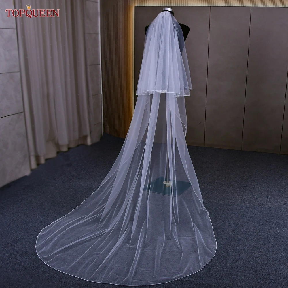 

TOPQUEEN V17 Real Photos Chapel Wedding Veil White Ivory Handmade Two-Layer Bridal Tulle with Hair Comb for Women Marriage