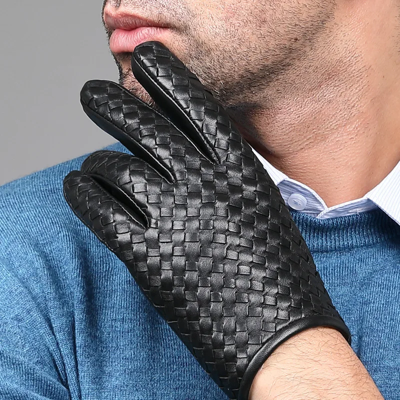 Black Genuine Sheepskin Leather Gloves For Men, Touchscreen Texting Driving Motorcycle Gloves