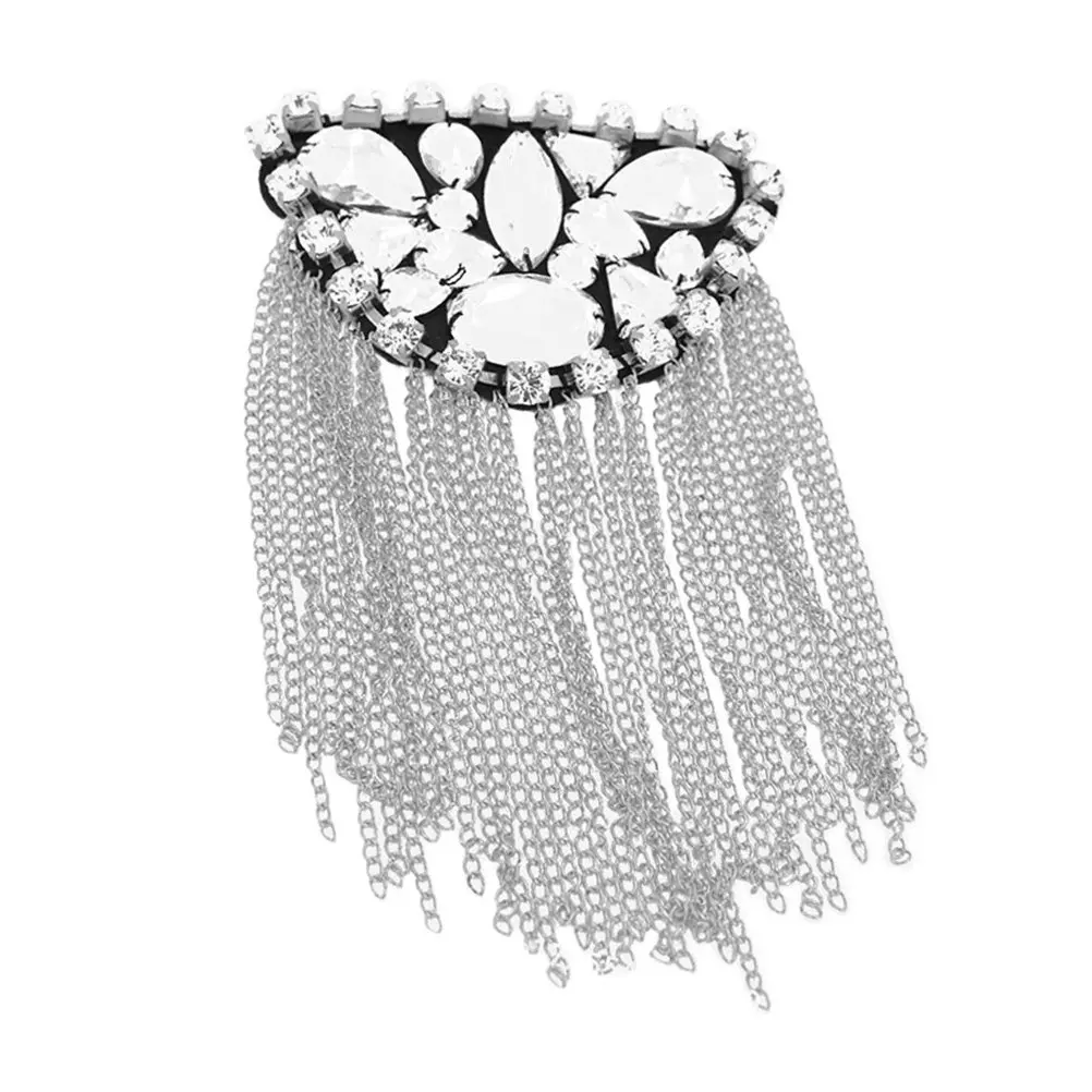 Metal Rhinestone Tassel Brooch Shoulder Epaulet for Suits Jackets Stage Costumes Fashion Accessory