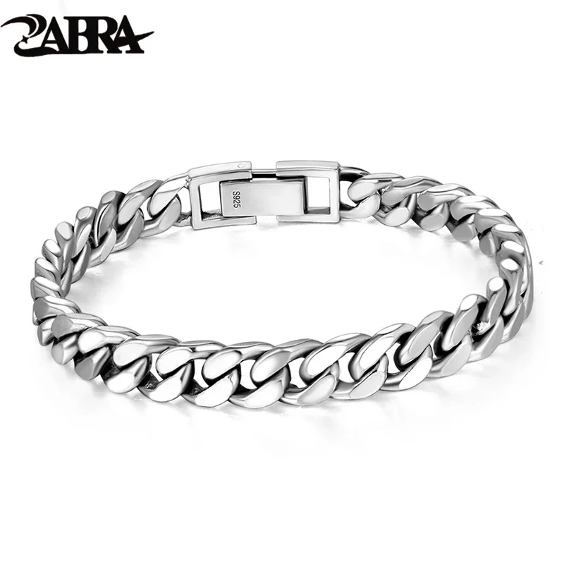 ZABRA Real 925 Sterling Silver Bracelet Mans 8mm Width Link Rock Fashion Chain Bracelets For Man Jewelry Gift