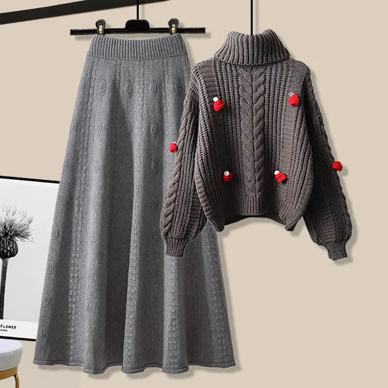 Autumn New Women\'s Clothing Set Skirt Tea Style Dressing Early Winter Sweater Coat Skirt Two Piece Setwinter Clothes Women E1562