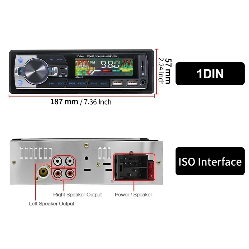 HIPPCRON Autoradio 1DIN Audio Bluetooth 5.1 Stereo MP3-Player FM-Empfänger mit Fernbedienung AUX/USB/TF-Karte im Armaturenbrett 12V&24V – Detail 5