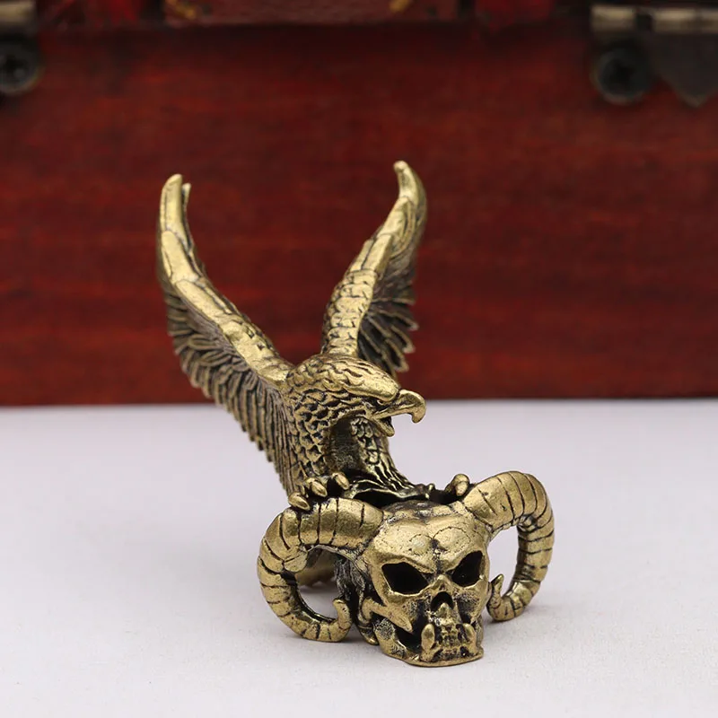 Eagle Goat Horns Skull Head Solid Brass Small Statue Desktop Ornament Vintage Animal Miniatures Figurines Home Decoration Crafts