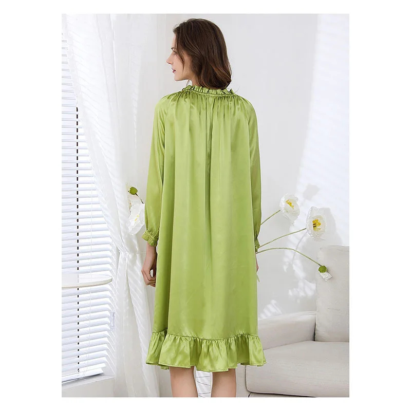 High-End Mulberry Silk Nightgown for Women, Spring & Autumn Premium Long Sleepwear Dress, Plus Size Elegant Lounge Dress S5907
