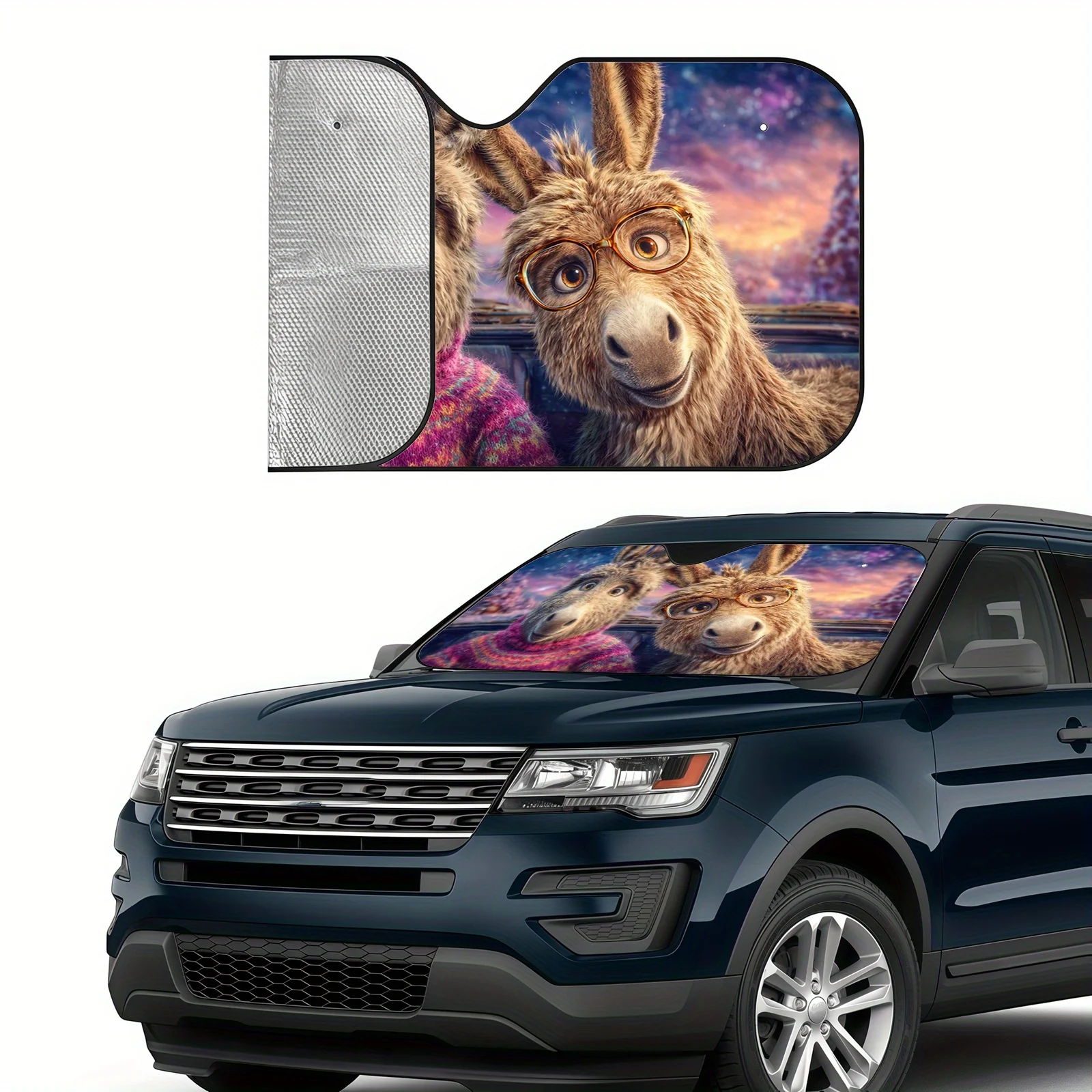 Fantasy Cactus Car Sunshade With Colorful Hat And Fashion Glasses Design, Heat Insulation & Temperature Balancing, Includes Inst