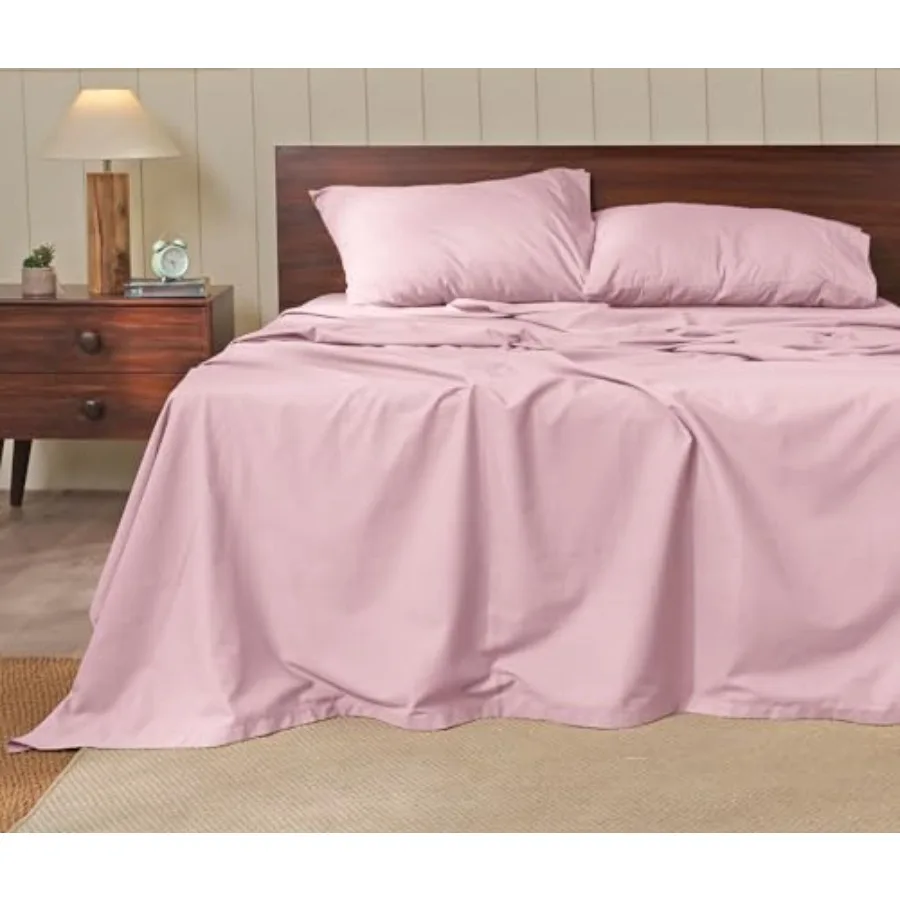 

100% Cotton Percale Sheets Crisp Cooling Summer Bed Sheets for Hot Sleepers, Deep Pocket 14", Soft Peach Finish, Breathable and
