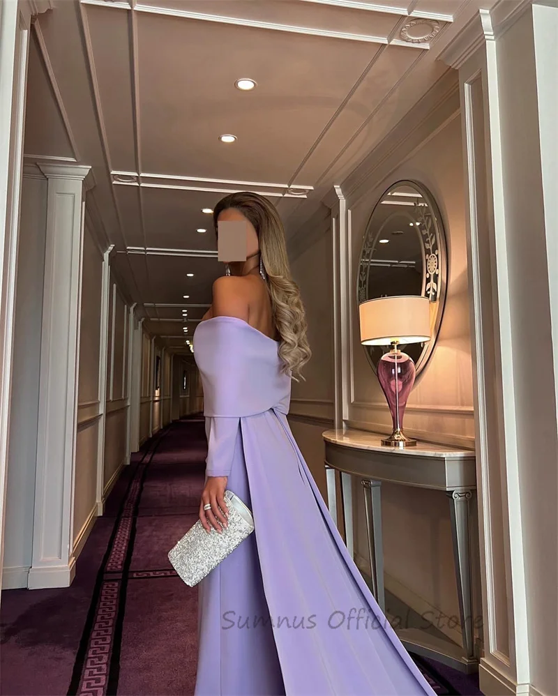 SUMNUS Elegant Purple Boat Neck Mermaid Evening Party Dresses Off Shoulder Long Sleeve Formal Prom Dress Saudi Arabia Customized