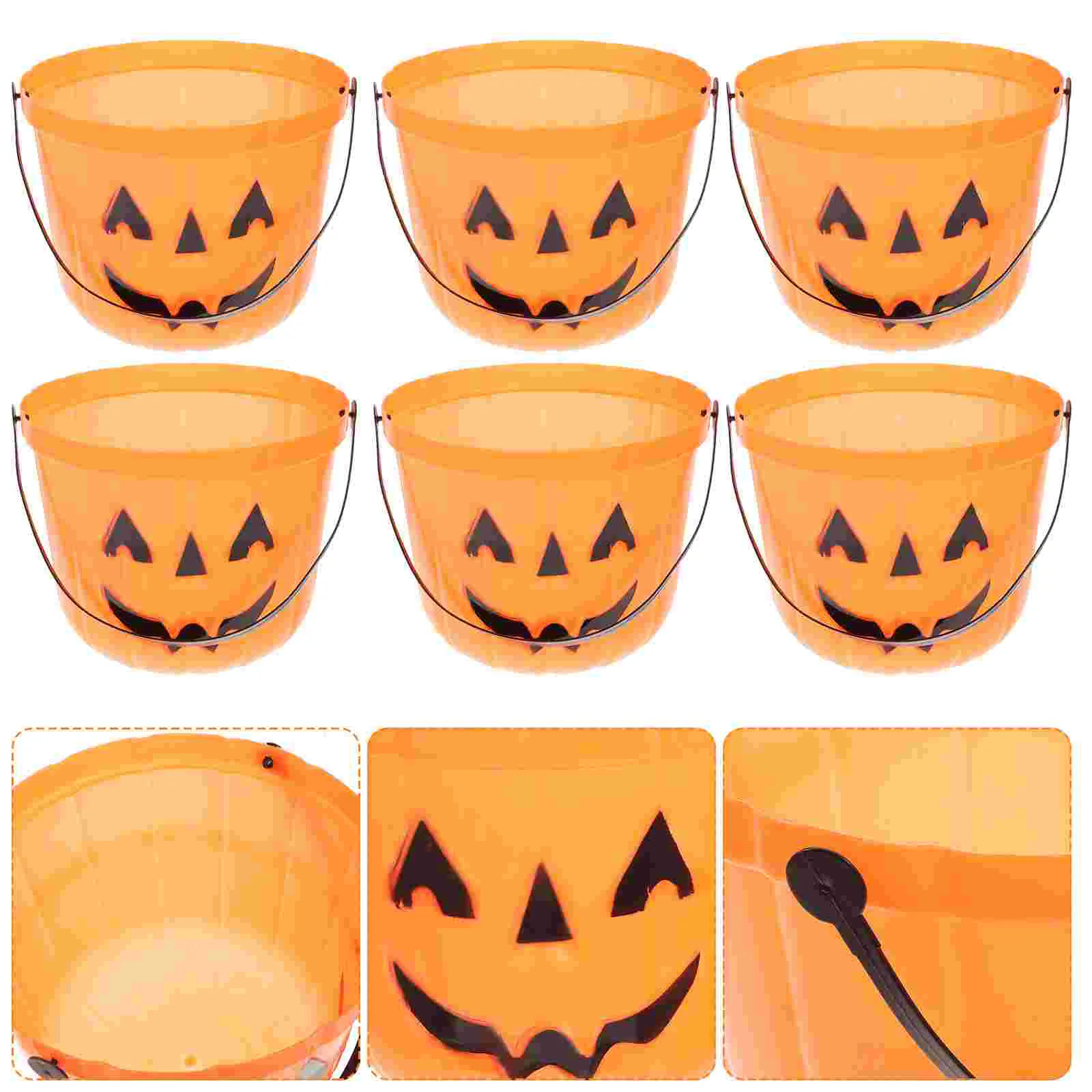 

6 Pcs Halloween Plastic Pumpkin Bucket Candy Pumpkins Jar Holder Orange Decor Buckets Barrels Child