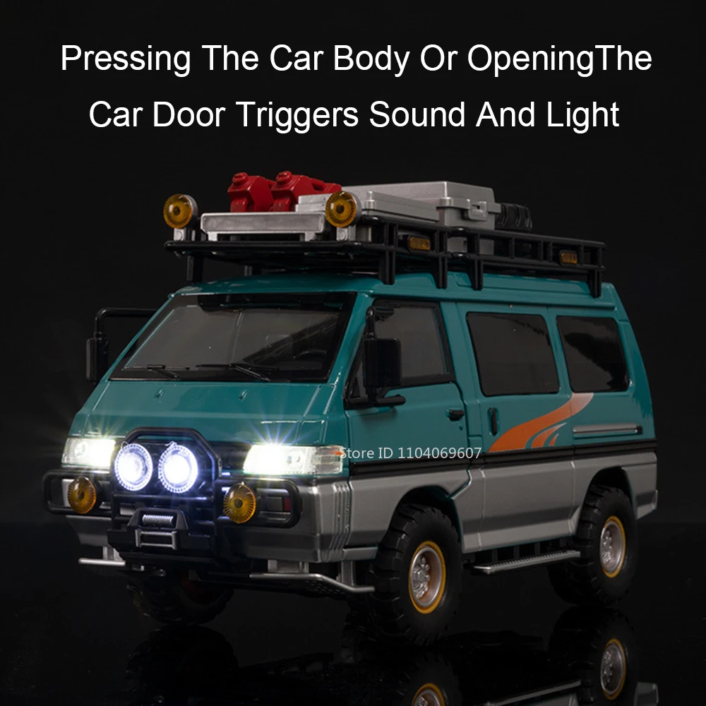 1:24 Mitsubishi Delica Model Speelgoed Miniatuur Camping Auto Legering Diecast Terreinwagens Geluid Licht Deuren Geopend Pull Back Gift