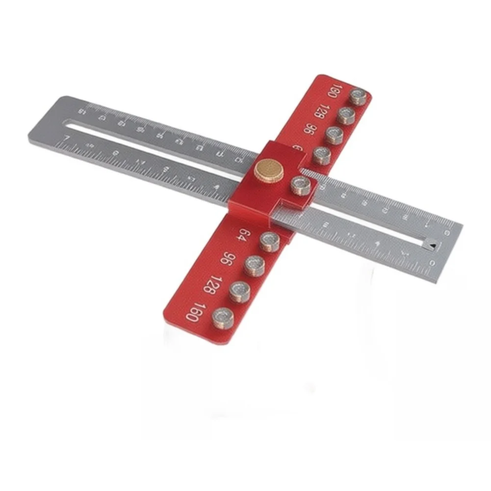 6061 Aluminum For Cabinet Hardware Locator Tool with 4mm Punch and Adjustable Spacing 64mm to 160mm for Woodworking