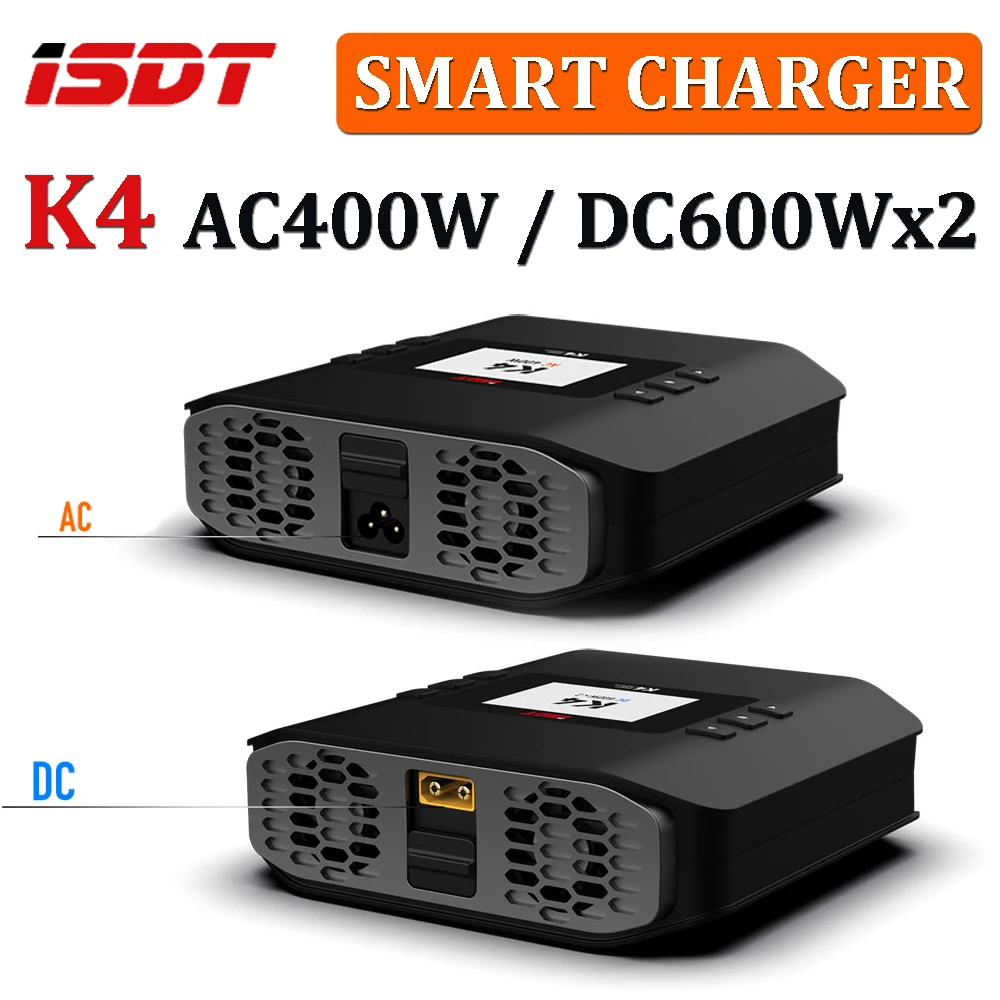 

Интеллектуальное зарядное устройство ISDT K4 AC 400 Вт/DC 600 Втx2, независимое двухрежимное двухканальное/разрядное устройство с вилкой европейского/американского стандарта для 1 ~ 8S LiFe/LiIon/LiPo