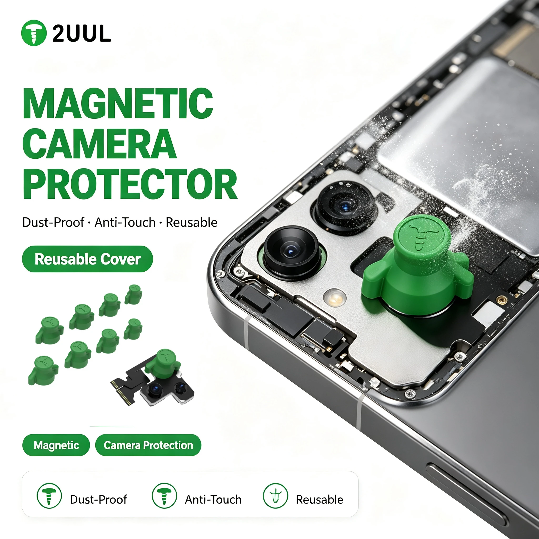 2UUL DA35 Magnetic Camera Protector Lens Cover 8Pcs set for Mobile Phones Repair Anti-Scratch Anti-Fingerprint Steel Case tools